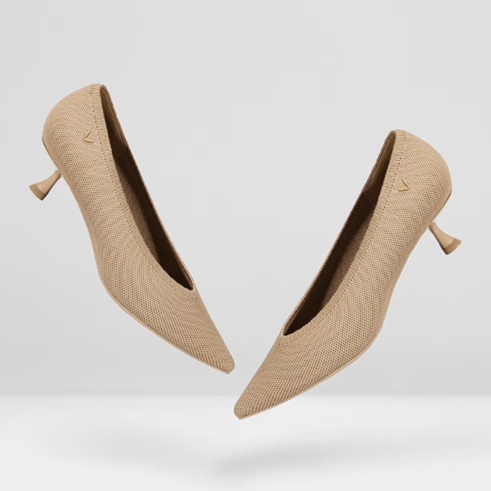 Vivaia Pointed-Toe Kitten Heels in Almond